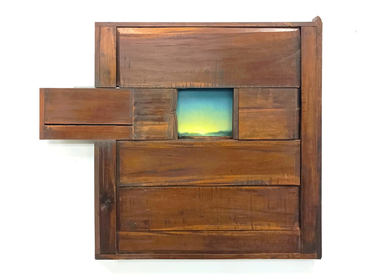Sosthène Baran, Sans titre (pour l’instant), 2025. Pigment et huile sur bois, sculpture en bois — 91 x 85 x 6 cm