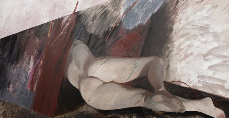 Nikita Kadan, Figure in collapsed backdrop II, 2025 (Détail) Huile sur toile — 150 x 200 cm