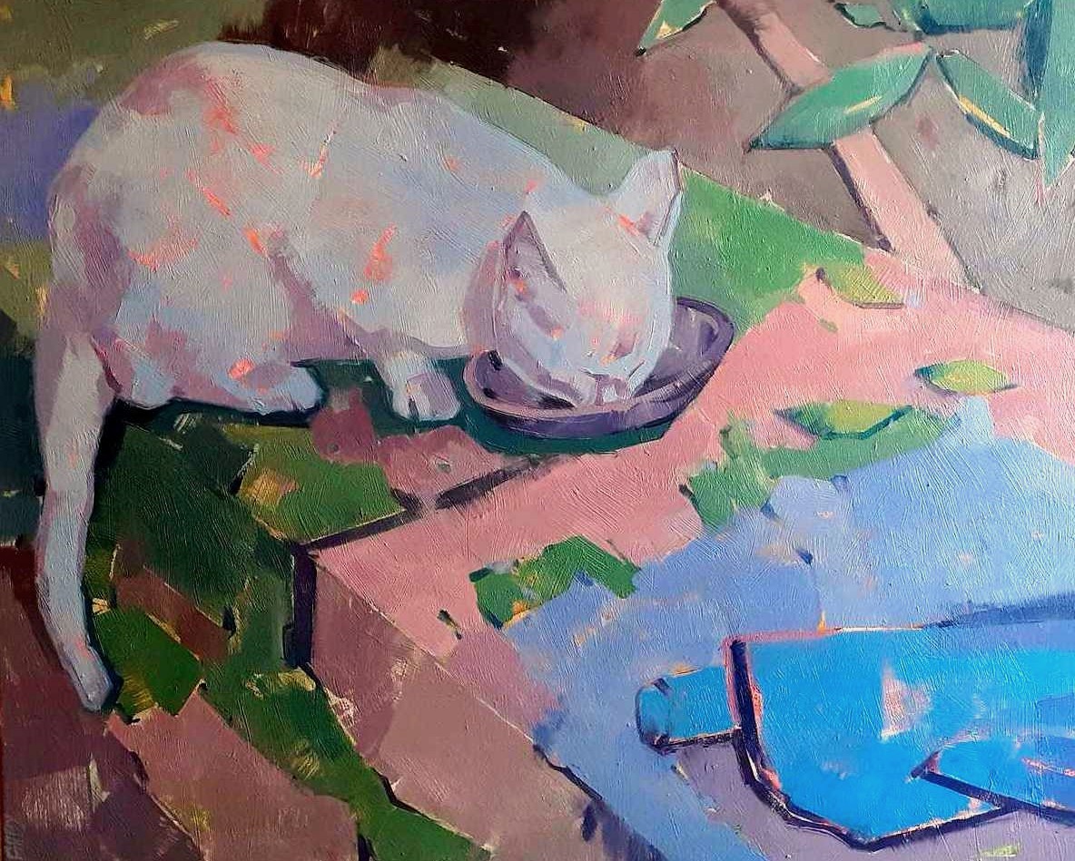 Didier saby peintre chat au gant 1 original